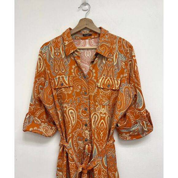 J. McLaughlin Paisley Print Catalina Cloth Belted Shirt Dress Colorful - Large - Picture 4 of 11
